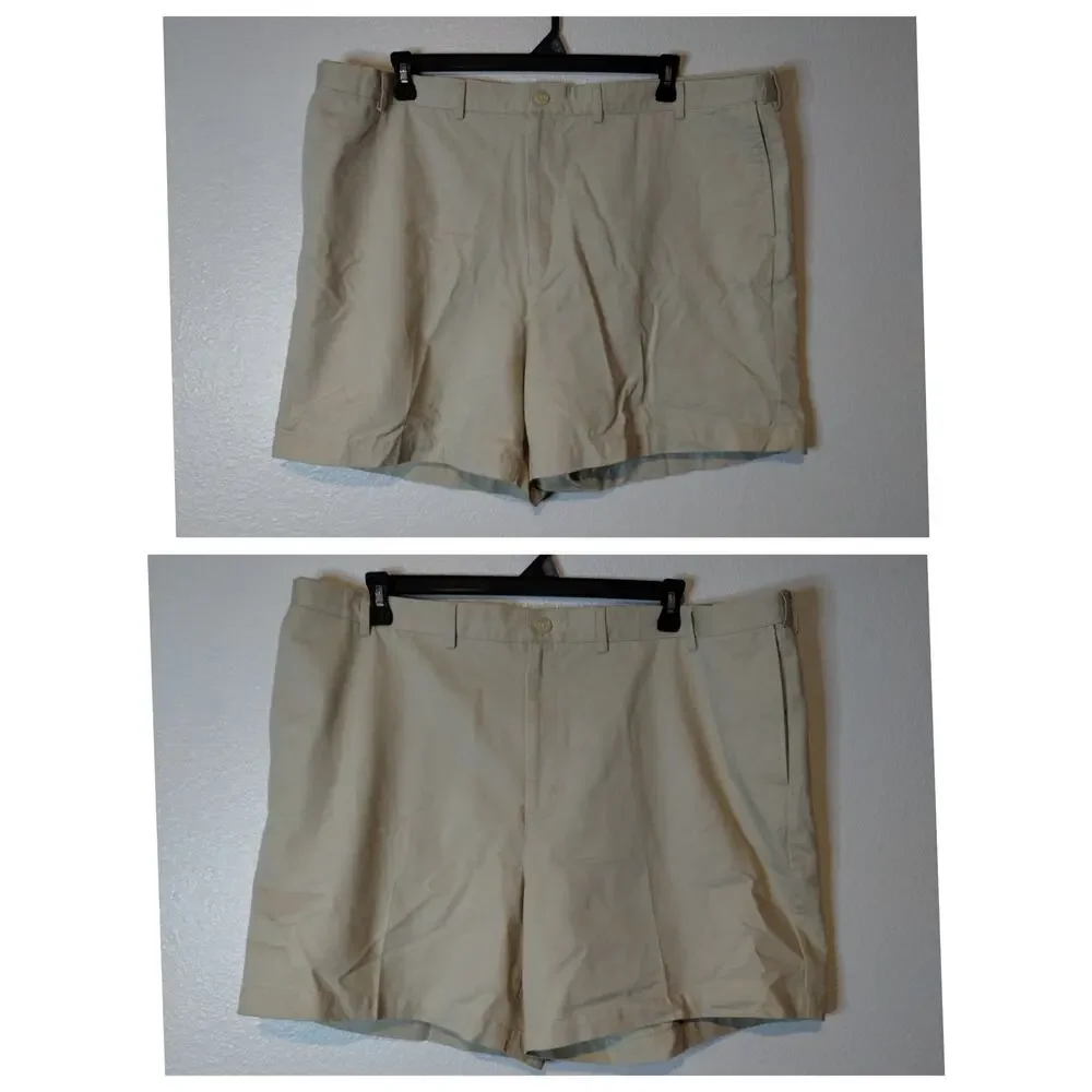 Lands' End Set of 2 Men Sz 44 Waist Tan Beige Khaki Chino Traditional Fit Shorts
